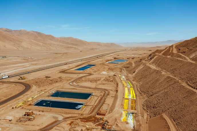 Copper leaching heaps and acid extraction ponds in the Atacama Desert, Chile