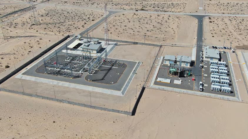 Puerto Peñasco solar photovoltaic plant under construction in Sonora, Mexico — the Central Fotovoltaica Rafael Galván, which will become the largest solar plant in the Americas at 1,000 MW of capacity paired with 246 MW of battery storage, developed by CFE as part of Mexico's national renewable energy expansion