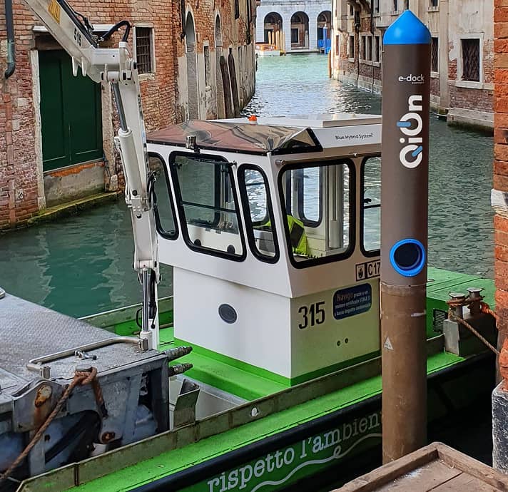 QiOn's E-DOCK charger on the canals of Venice.